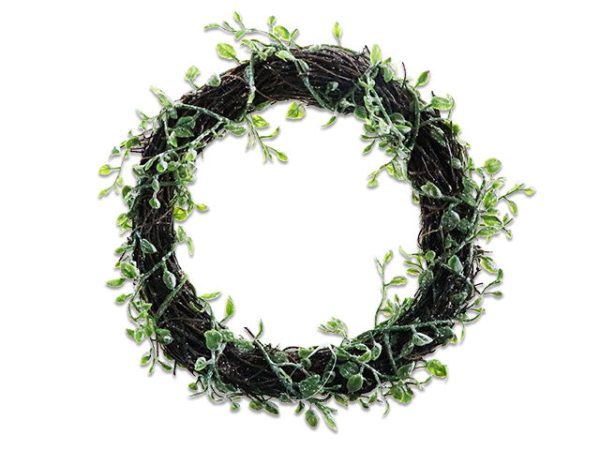 Christmas Frosted Leaves Rattan Wreath For Sale